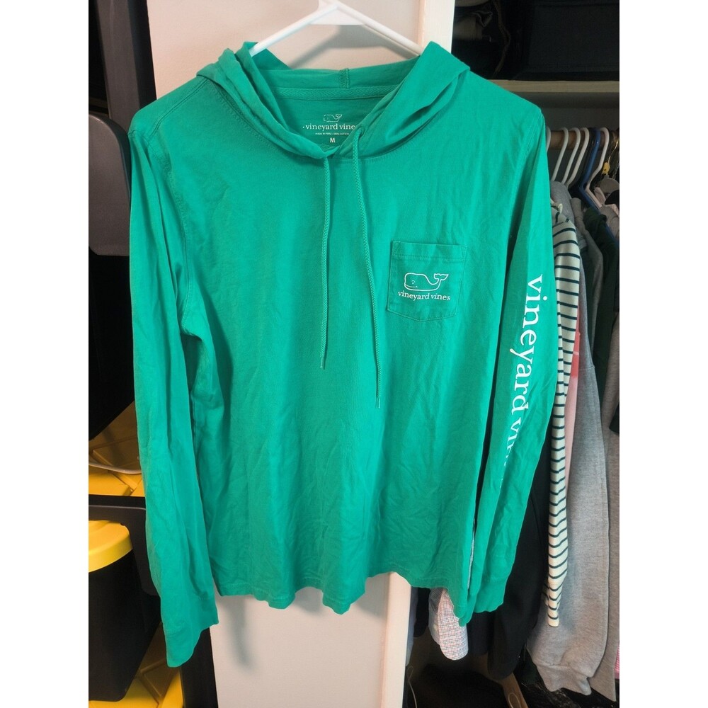 VINEYARD VINES COTTON LONG SLEEVE HOODIE SHIRT Medium Green Wales